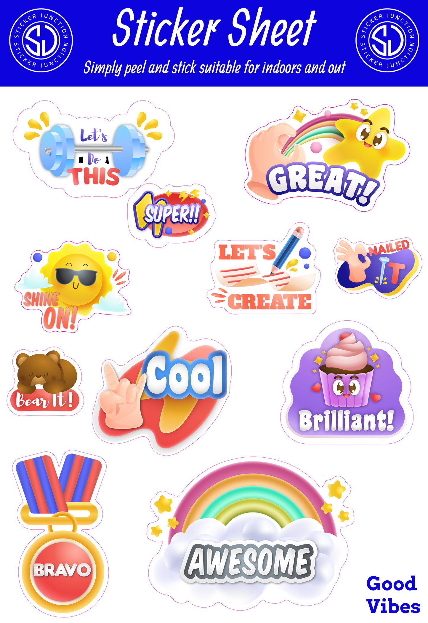 Good Vibes Themed Sticker Sheet