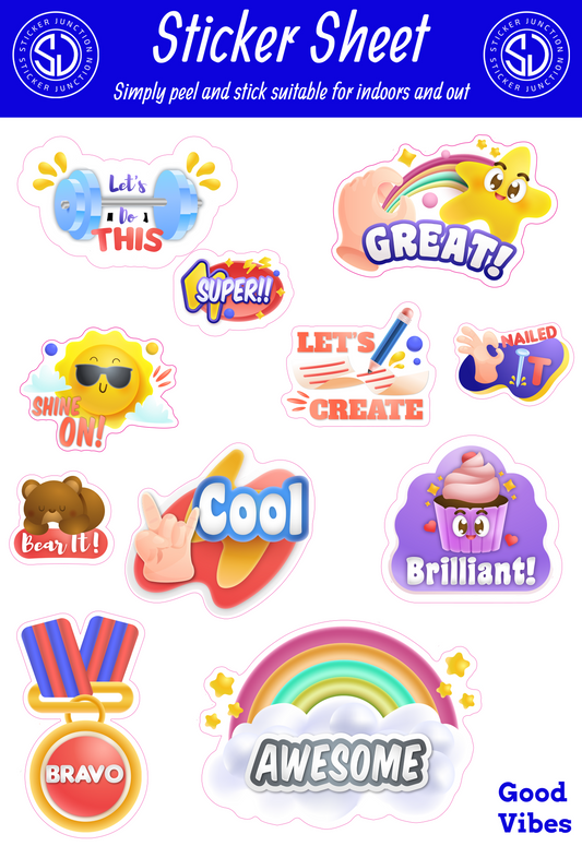 Good Vibes Themed Sticker Sheet